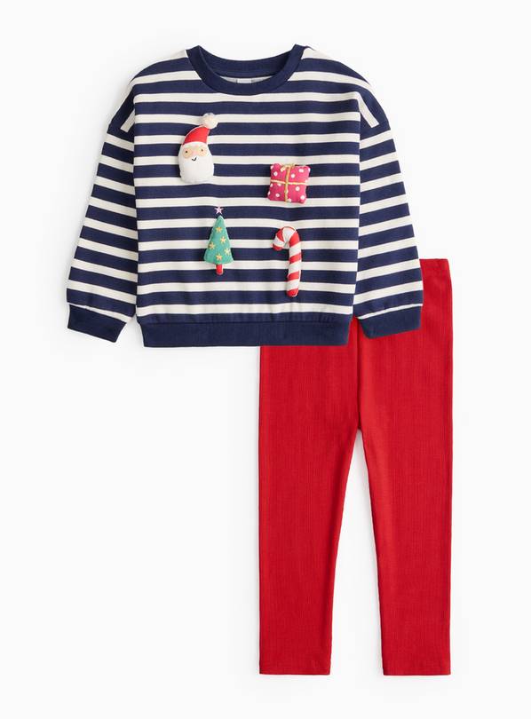 Christmas Stripe Badge Sweatshirt & Red Leggings Set  4-5 years